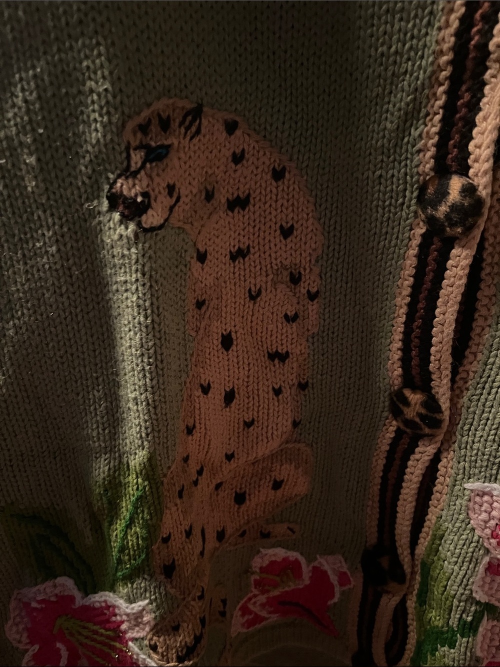 Storybook Knits Olive Green Cardigan with Pink Floral Embroidery - Picture 2 of 8